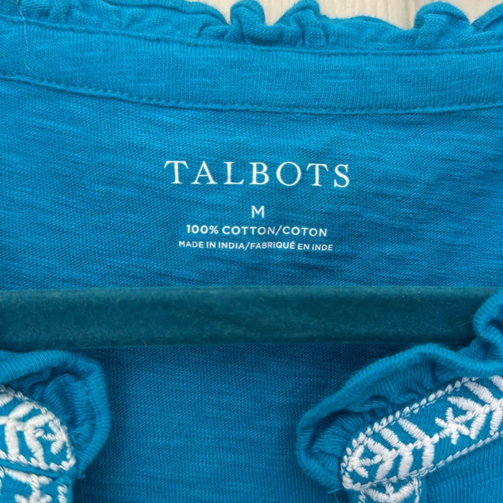 TALBOTS 100% Cotton Blue Embroidered Top Size Medium - Picture 5 of 11